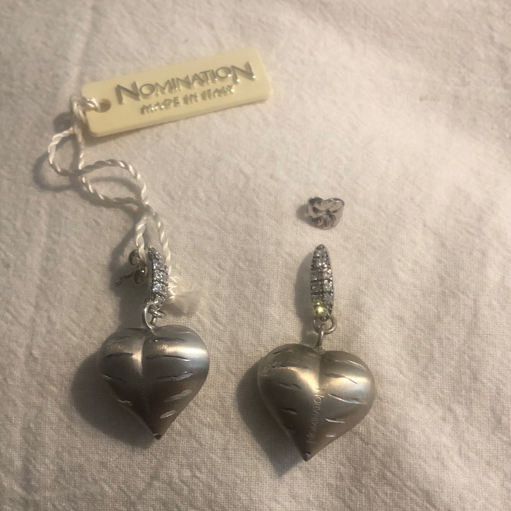 Nomination Silver Heart Drop Earrings With Crystal Accents